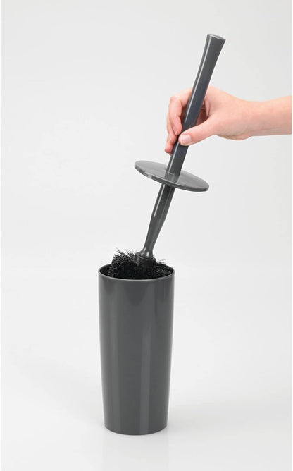 mDesign Slim Plastic Toilet Bowl Brush and Holder Set, Modern Compact Storage Organizer Cleaner Scrubber for Toilet - Heavy Duty Cleaning Plunger for Bathroom, Aura Collection - Navy Blue