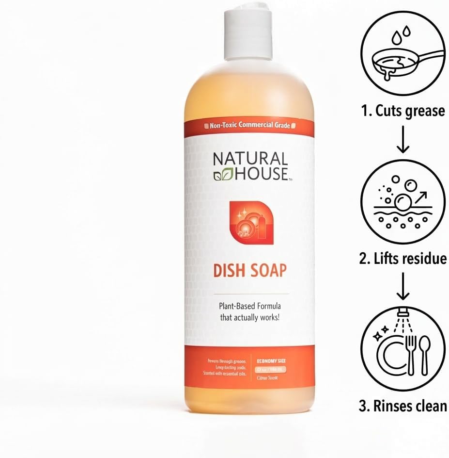 Enzyme Hand Dish Soap Refill Bulk - Natural House Scrubby - Probiotic Formula Cuts Grease, Gentle on Hands - Plant-Based, Septic Safe - Citrus Scent - 128 oz