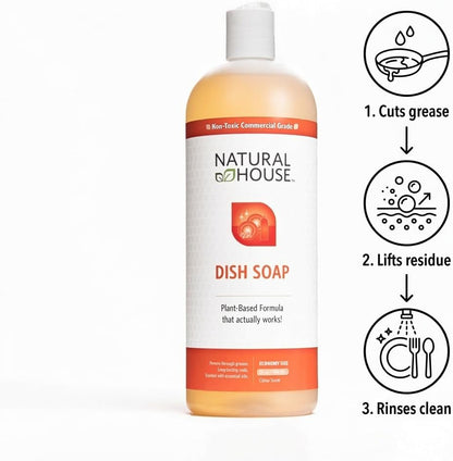 Enzyme Hand Dish Soap Refill Bulk - Natural House Scrubby - Probiotic Formula Cuts Grease, Gentle on Hands - Plant-Based, Septic Safe - Citrus Scent - 128 oz