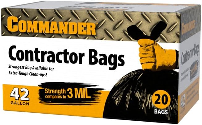 Commander 42 Gallon 2.5 MIL Black Heavy Duty Garbage Trash Bags - 32" x 46" - Pack of 20 - For Contractor, Industrial, Institutional, & Commercial