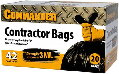 Commander 42 Gallon 2.5 MIL Black Heavy Duty Garbage Trash Bags - 32" x 46" - Pack of 20 - For Contractor, Industrial, Institutional, & Commercial