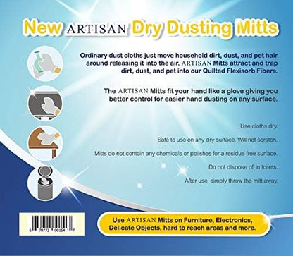 Artisan DUSTING MITT Replaces Microfiber Dusting Cloths, Dust Wipes, Feather Dusters. Grabs and Locks in Dust, Pet Hair, and Allergens for The Best Cleaning Possible Dual-Sided Disposable.20 Mitts.