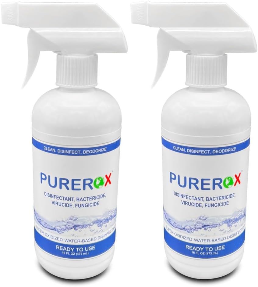PUREROX disinfectant (16oz, 2pk) Eliminate 99.9999% MRSA, Norovirus, Viruses, Fungus, Bacteria. Hospital Grade. Safe for Use Anywhere. No residue. Suitable for All Surfaces.