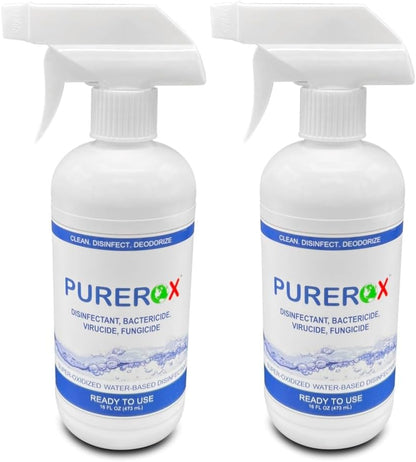 PUREROX disinfectant (16oz, 2pk) Eliminate 99.9999% MRSA, Norovirus, Viruses, Fungus, Bacteria. Hospital Grade. Safe for Use Anywhere. No residue. Suitable for All Surfaces.