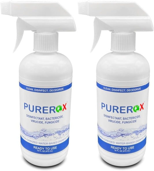 PUREROX disinfectant (16oz, 2pk) Eliminate 99.9999% MRSA, Norovirus, Viruses, Fungus, Bacteria. Hospital Grade. Safe for Use Anywhere. No residue. Suitable for All Surfaces.
