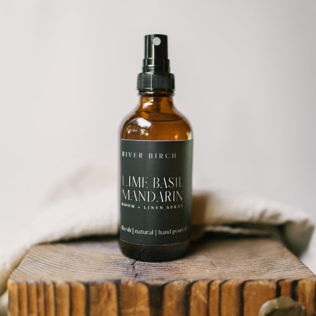 River Birch Luxury Linen and Room Spray - Home Signature Scent Balsam and Cedar Room Fragrance Spray - Fragrant Fresh Linen Air Freshener For Bedding - Handmade in Texas - 4 oz Glass Amber Bottle