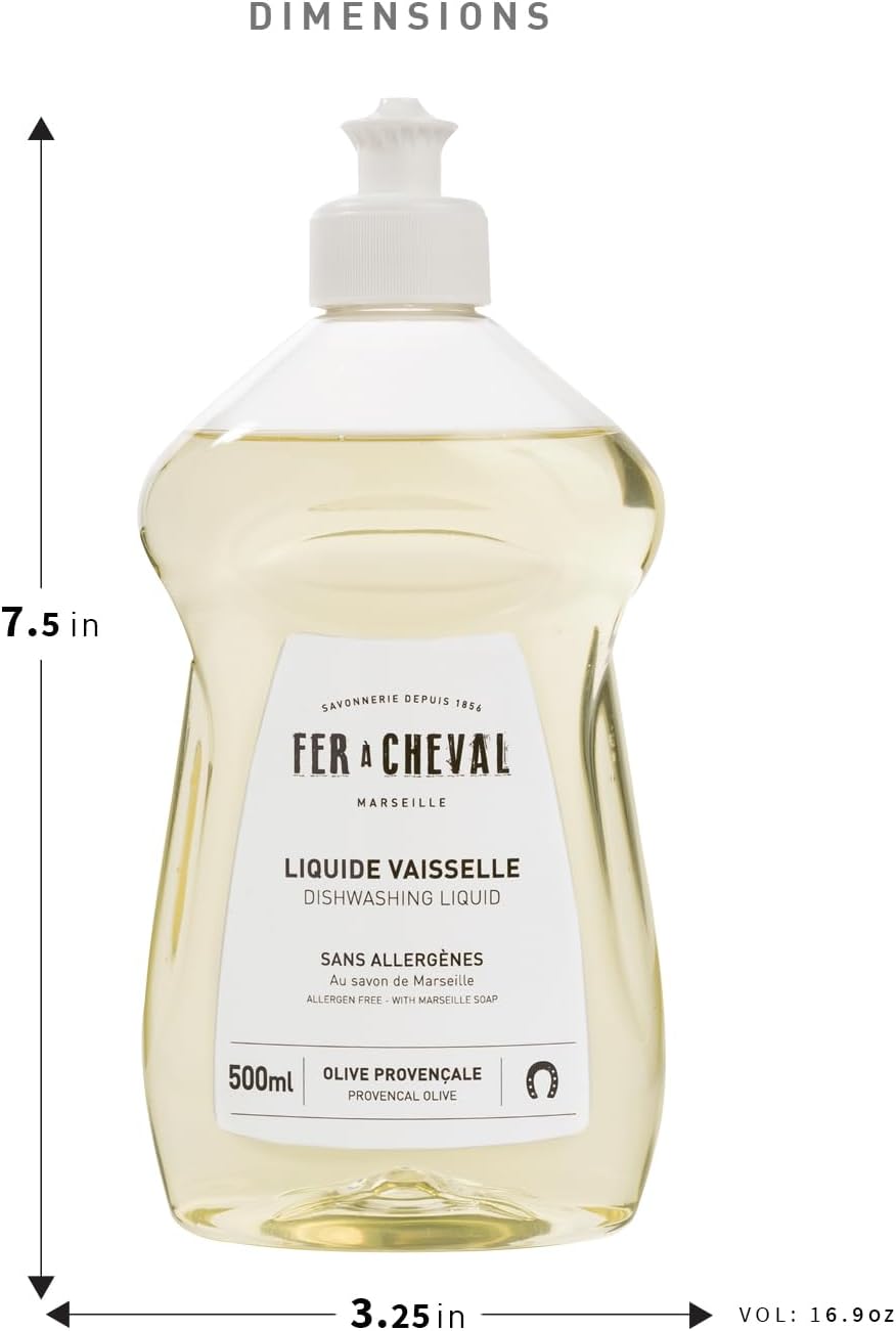 Fer à Cheval Marseille Dishwashing Soap, Olive Oil Based, Made in France - Liquid Dishwashing Soap, 500 ml/16.9 fl oz