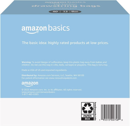 Amazon Basics Scented Trash Bags, Tall Kitchen Drawstring, Clean Fresh Scent, 13 Gallon, 200 Count, Pack of 1
