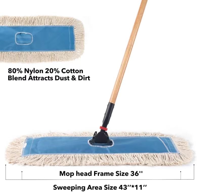 Matthew Cleaning 24'' Industrial Strength Cotton Dust Mop Refill Washable Replacement Heads for Residential & Commercial Use Fit Standard Dust Mop Frames, Hardwood, Laminate, Concrete Floors 3 Pack