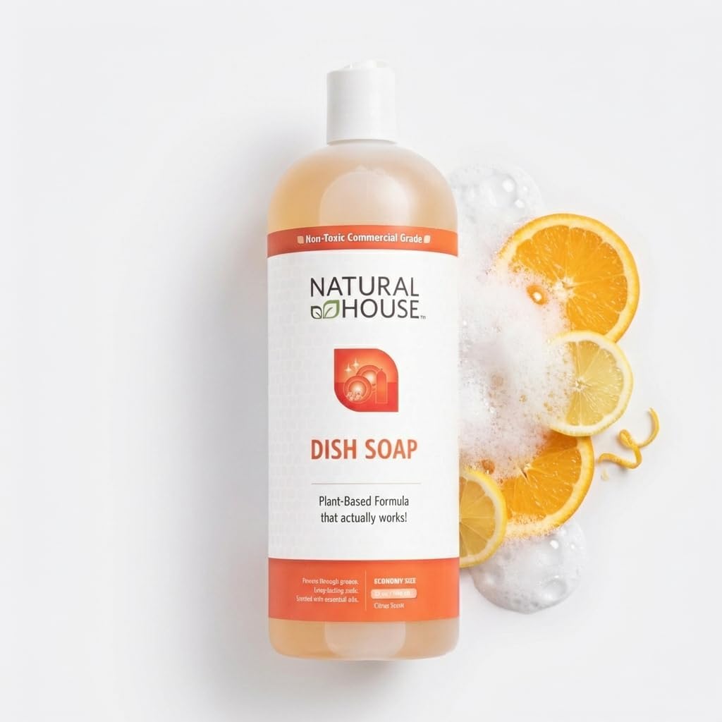 Enzyme Hand Dish Soap Refill Bulk - Natural House Scrubby - Probiotic Formula Cuts Grease, Gentle on Hands - Plant-Based, Septic Safe - Citrus Scent - 128 oz