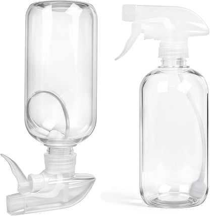 2 Pack 360° Spray Bottles, 10 oz Plastic Small Containers with Adjustable Spray Nozzles, Spray Bottles for Hair, Cleaning Solutions, BBQ and Plants Clear