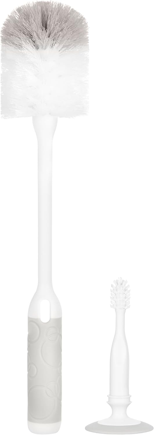Ubbi Deluxe Baby Bottle Cleaning Set Includes a Nipple Brush with Suction Cup, Oat