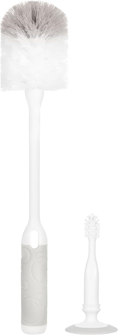 Ubbi Deluxe Baby Bottle Cleaning Set Includes a Nipple Brush with Suction Cup, Oat