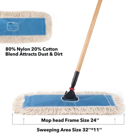 Matthew Cleaning 24'' Industrial Strength Cotton Dust Mop Refill Washable Replacement Heads for Residential & Commercial Use Fit Standard Dust Mop Frames, Hardwood, Laminate, Concrete Floors 3 Pack
