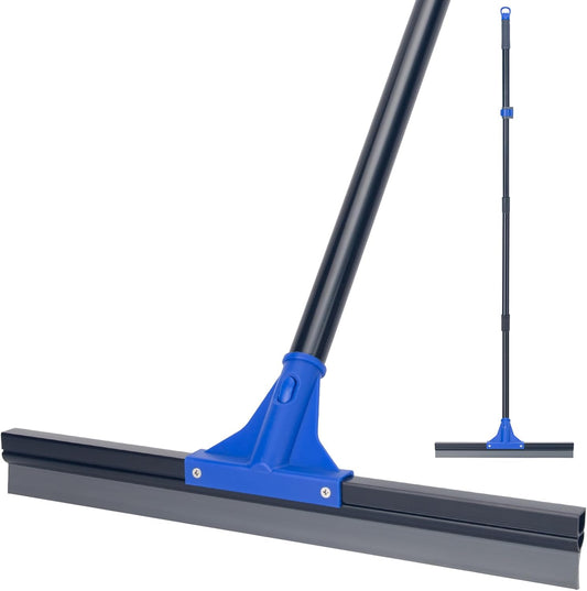 Squeegee Broom for Floor, 18'' Heavy Duty Rubber Wiper with 60'' Long Handle for Bathroom Tile, Garage Concrete, Deck, Shower Glass, Window Cleaning