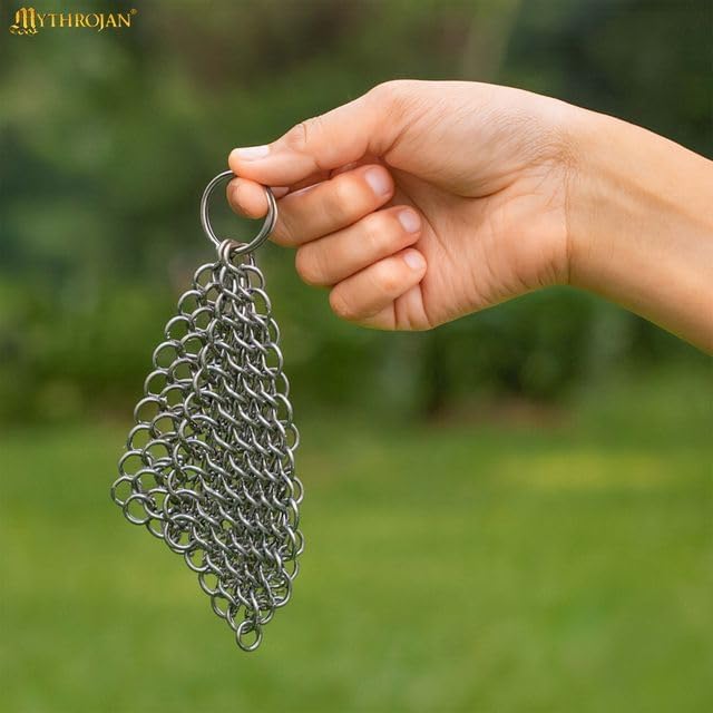 Chainmail Scrubber Cleaner 7.8" x 7.8" Premium 316L Stainless Steel Scrubber for Cast iron Pots,Pan, BBQ Grill, Wok and All Kitchenware Items - Stainless Steel