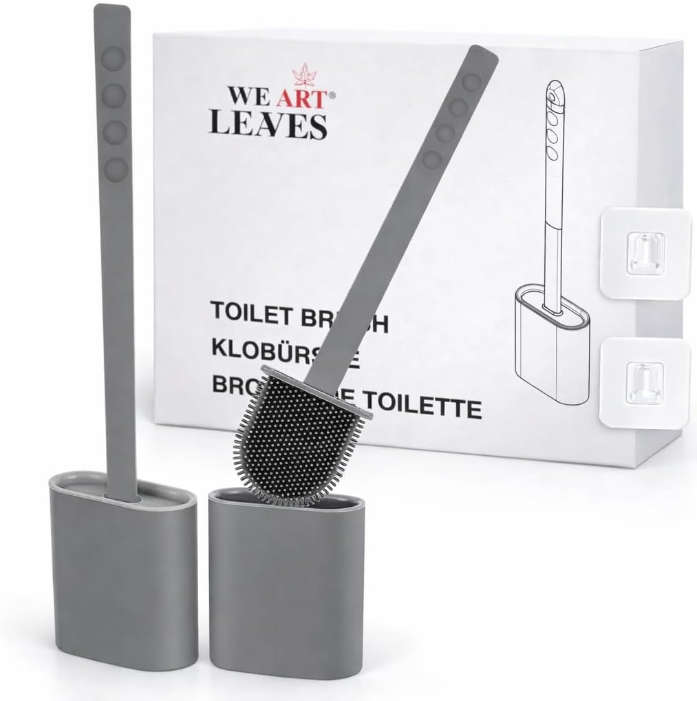 Modern Minimalist Silicone Black Toilet Brush with Holder - Pack of 2 Toilet Bowl Brush Set - Self-Cleaning & Splash-Free, Easy-Rinse Design with Wall Mounted Holder Bathroom Accessory.