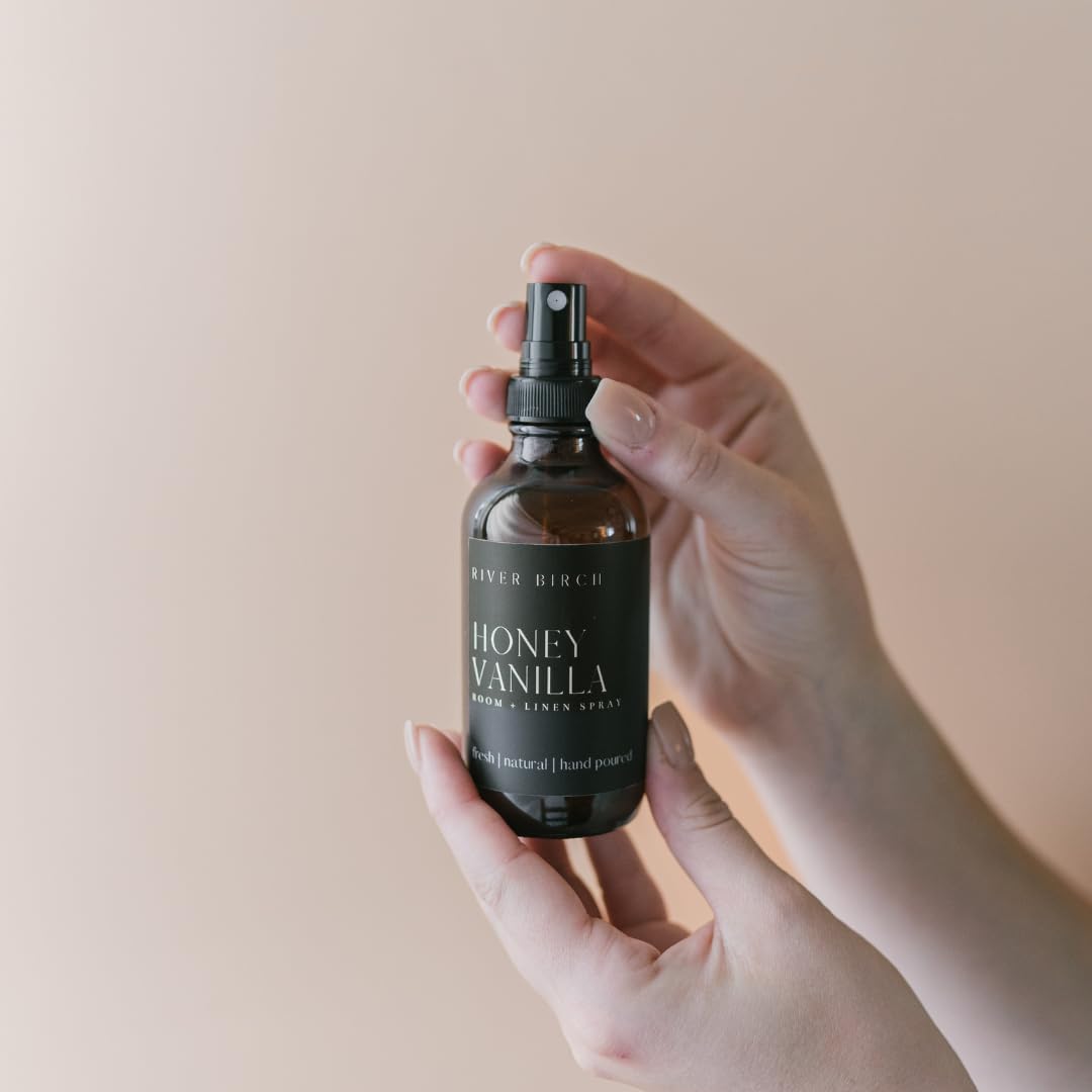 River Birch Luxury Linen and Room Spray - Home Signature Scent Balsam and Cedar Room Fragrance Spray - Fragrant Fresh Linen Air Freshener For Bedding - Handmade in Texas - 4 oz Glass Amber Bottle