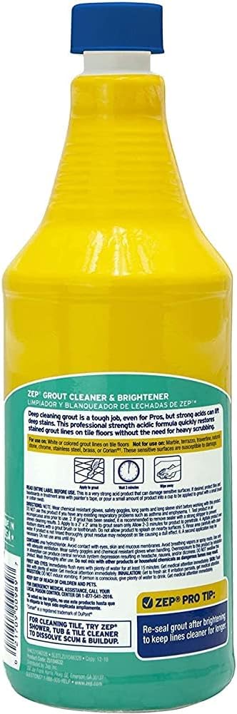 Zep Industrial Grout Cleaner and Brightener - 32 oz (Pack of 4) ZU104632 - Deep Cleaning Pro Formula