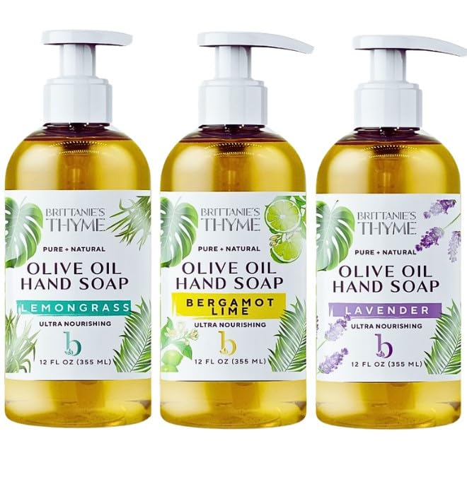 Brittanie’s Pure Castile Liquid Hand Soap Refill, Bergamot | Lavender | Lemongrass, 12 Ounce Pack of 3 | Dish Soap, Hair & Body, Home, Gentle & Pure, Natural Luxurious Oils, Vegan & Gluten Free
