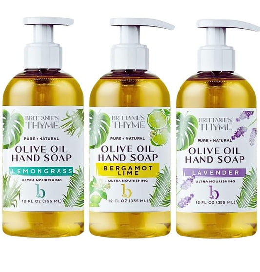 Brittanie’s Pure Castile Liquid Hand Soap Refill, Bergamot | Lavender | Lemongrass, 12 Ounce Pack of 3 | Dish Soap, Hair & Body, Home, Gentle & Pure, Natural Luxurious Oils, Vegan & Gluten Free
