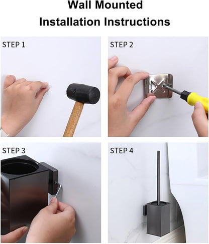 Toilet Brush and Holder Set Freestanding KWQKEM Modern Toilet Bowl Cleaners Brush and Holder with Lid 304 Stainless Steel (Brushed Gold)