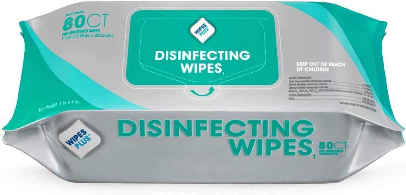 WipesPlus Disinfecting Wipes - Industrial Strength Sanitizing Wipes - Pack of 80 Disinfectant Wipes - Made in the USA
