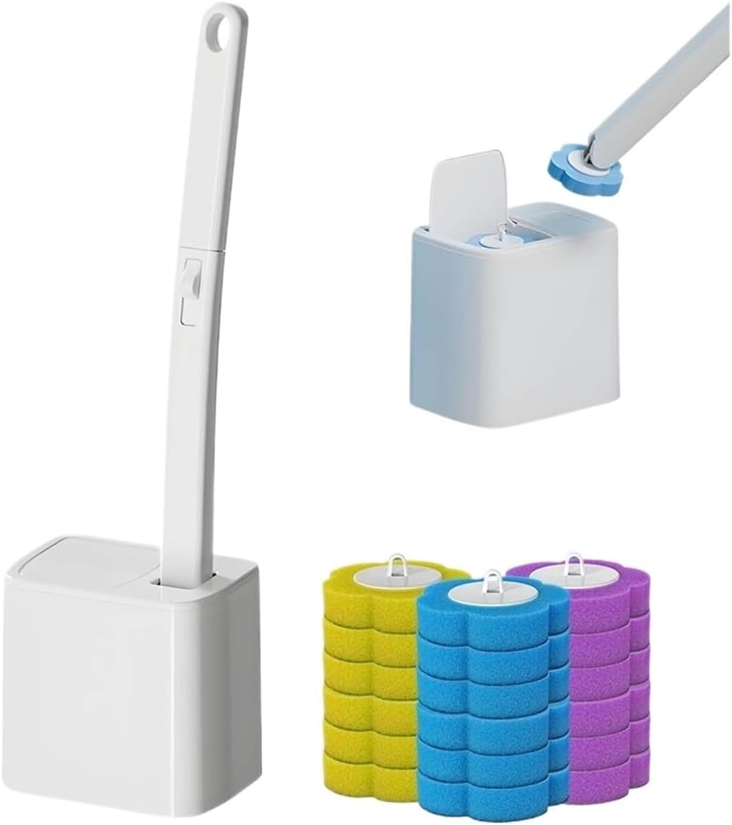 Disposable Toilet Wand Cleaning System with 18 Refill Heads, Wall Mounted Toilet Brush Holder for Bathroom, Hygienic No-Touch Toilet Bowl Cleaner(Wihte+18pcs Brush Heads)