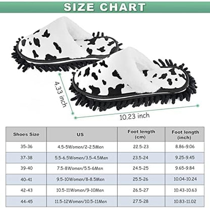 Microfiber Floor Mop Slippers House Dust Cleaning Tool Detachable Washable Shoes for Kitchen House Cleaning (Women 7-10/Men 5-8, Cow pattern)