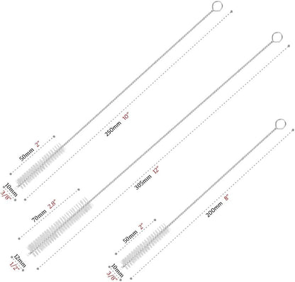 GFDesign Drinking Straw Cleaning Brushes Set Pipe Tube Cleaner Nylon Bristles Stainless Steel Handle 8" 10" 12" Extra Long 10mm 12mm Extra Wide Diameter - Set of 4