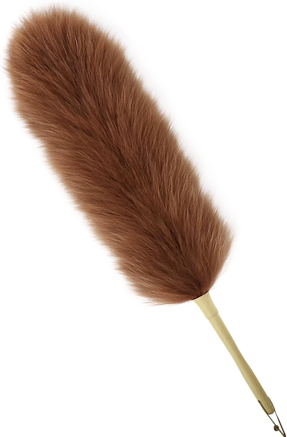 Extendable Lambswool Duster Stainless Steel Handle 133" Removable Feather Duster for Cleaning Ceiling Fans Interior Roof Furniture, Brown