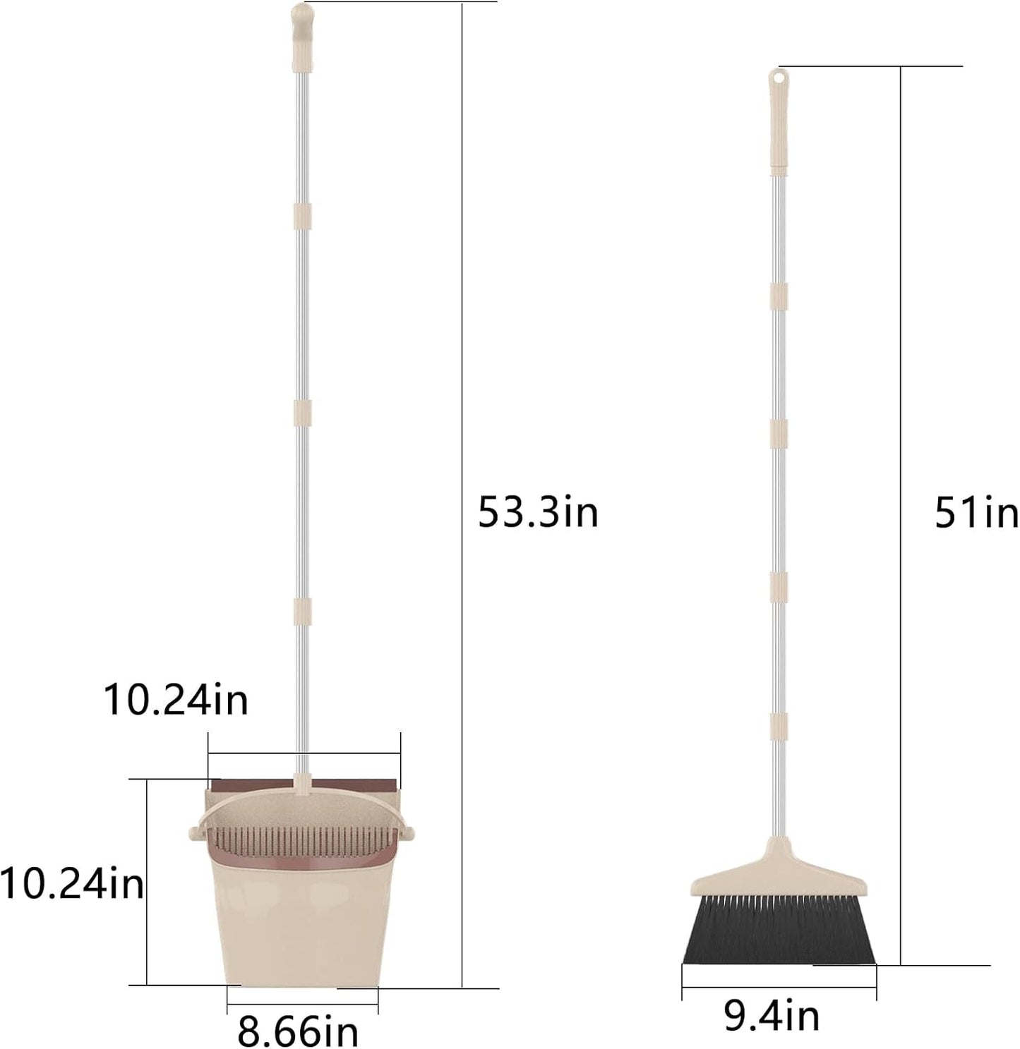 Broom with Dustpan Combo Set 54" Long Handle Adjustable Length Stainless Steel Broomstick Standing Dust Pan and Broom Set for Office Home Kitchen Lobby Floor Cleaning (Red and Black)