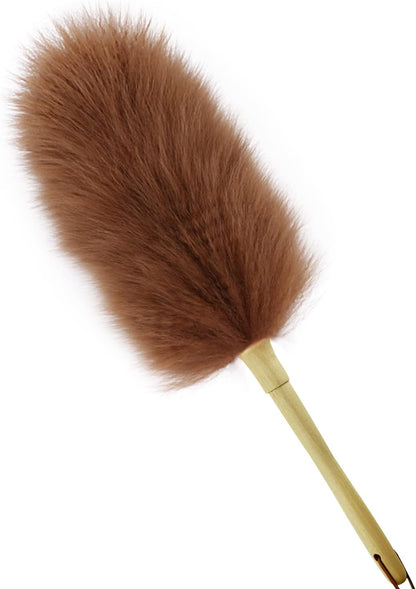 Extendable Lambswool Duster Stainless Steel Handle 133" Removable Feather Duster for Cleaning Ceiling Fans Interior Roof Furniture, Brown