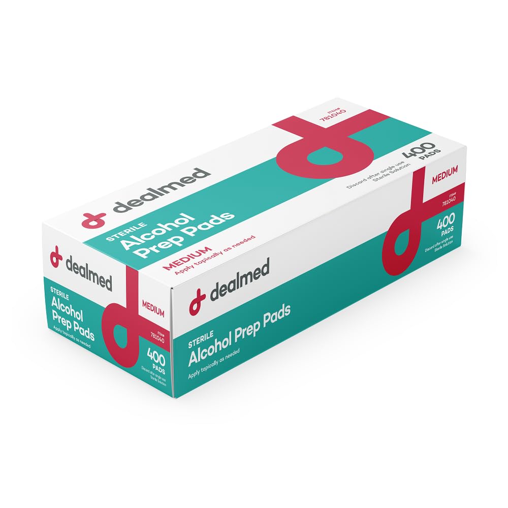 Dealmed 200 Sterile Alcohol Prep Pads Isopropyl Wipes Individually Wrapped Medium Square, 2-Ply for Cuts Scrapes and General Cleansing