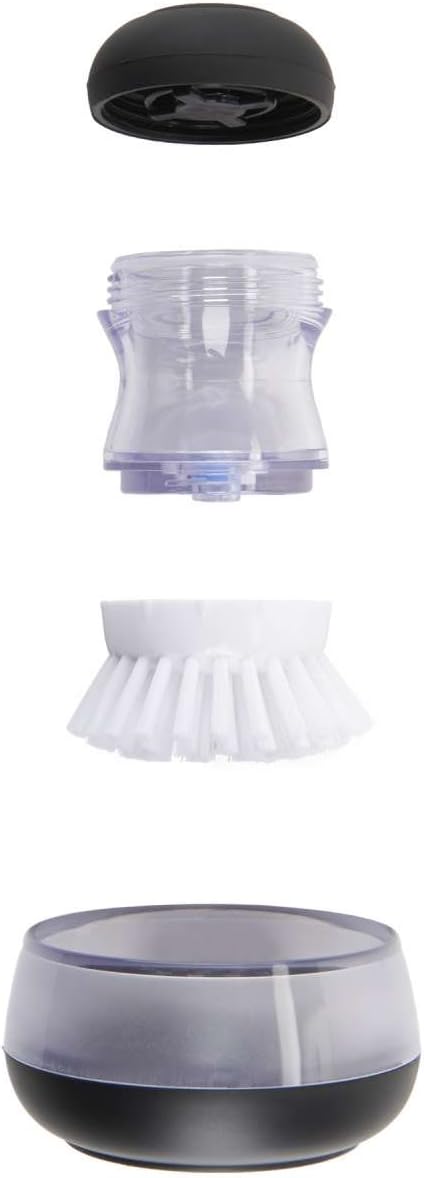 OXO Good Grips 2 Pack Palm Brush Storage Set with Soap Dispensing, Nylon Bristles, Black, Holder