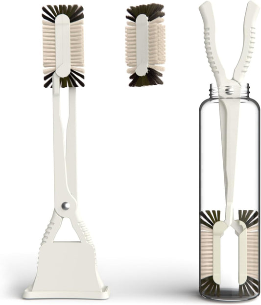 Bottle Brush and Two Replacement Brush Heads Set, 16-Inch Extra Long Handle | Bottle Brush with Stand, Bottle Cleaner. Perfect for Deep Bottles