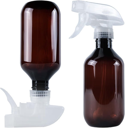 2 Pack 360° Spray Bottles, 10 oz Plastic Small Containers with Adjustable Spray Nozzles, Spray Bottles for Hair, Cleaning Solutions, BBQ and Plants Clear