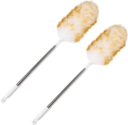 Lambswool Extendable Duster 29-110 Inch, Anti-Static Flexible Head, Stainless Steel Pole for High Ceilings, Fans, Interior & Roof Dusting.
