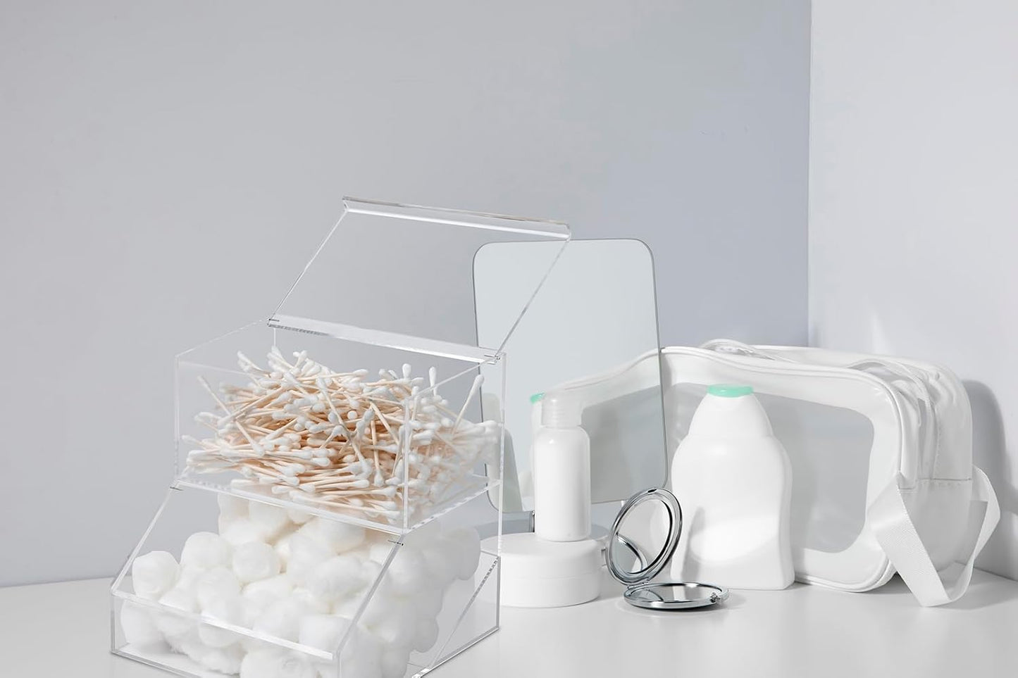 IneVibe Acrylic Dishwasher Pods & Sponge Holder w/Lids - 2 Compartment Container for Storing Detergent Tablets, Dryer Sheets, Laundry Pods for Kitchen Sink Organization