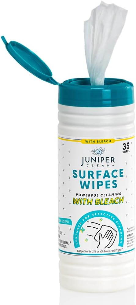 Juniper CLEAN 3 Pack Surface Cleaning Wipes with Bleach, All-Purpose Cleaner for Bathroom, Kitchen, Office, 216 Count Soft Flow, Fresh Scent, Lint Free & Durable