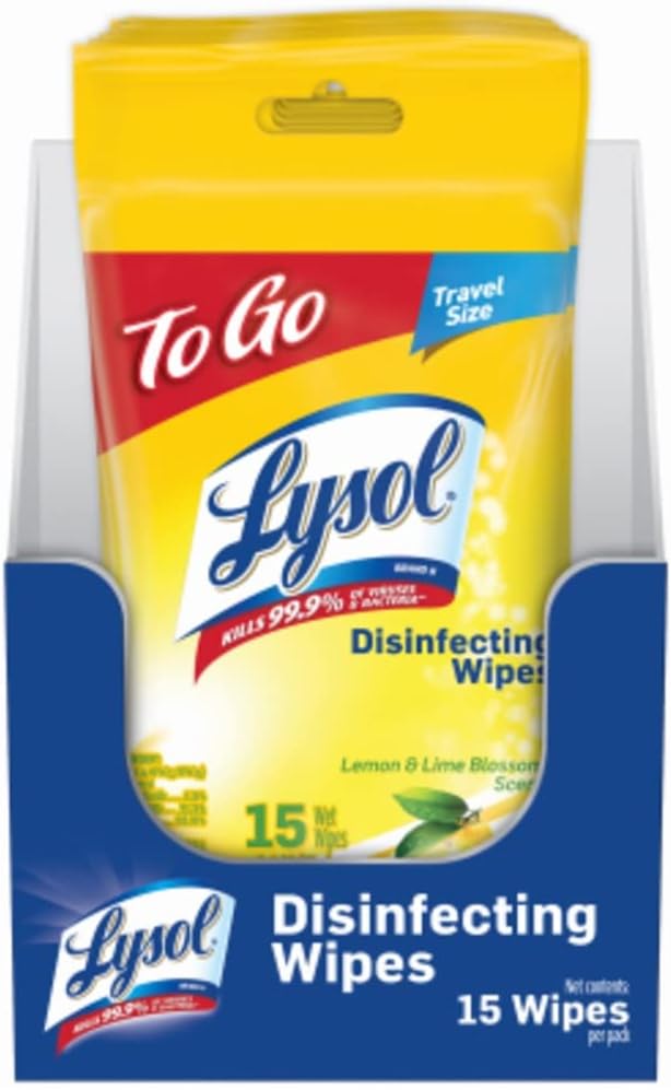 Lysol Disinfecting Wipes To-Go Pack, Lemon Scent, 15 Count (Pack of 6)