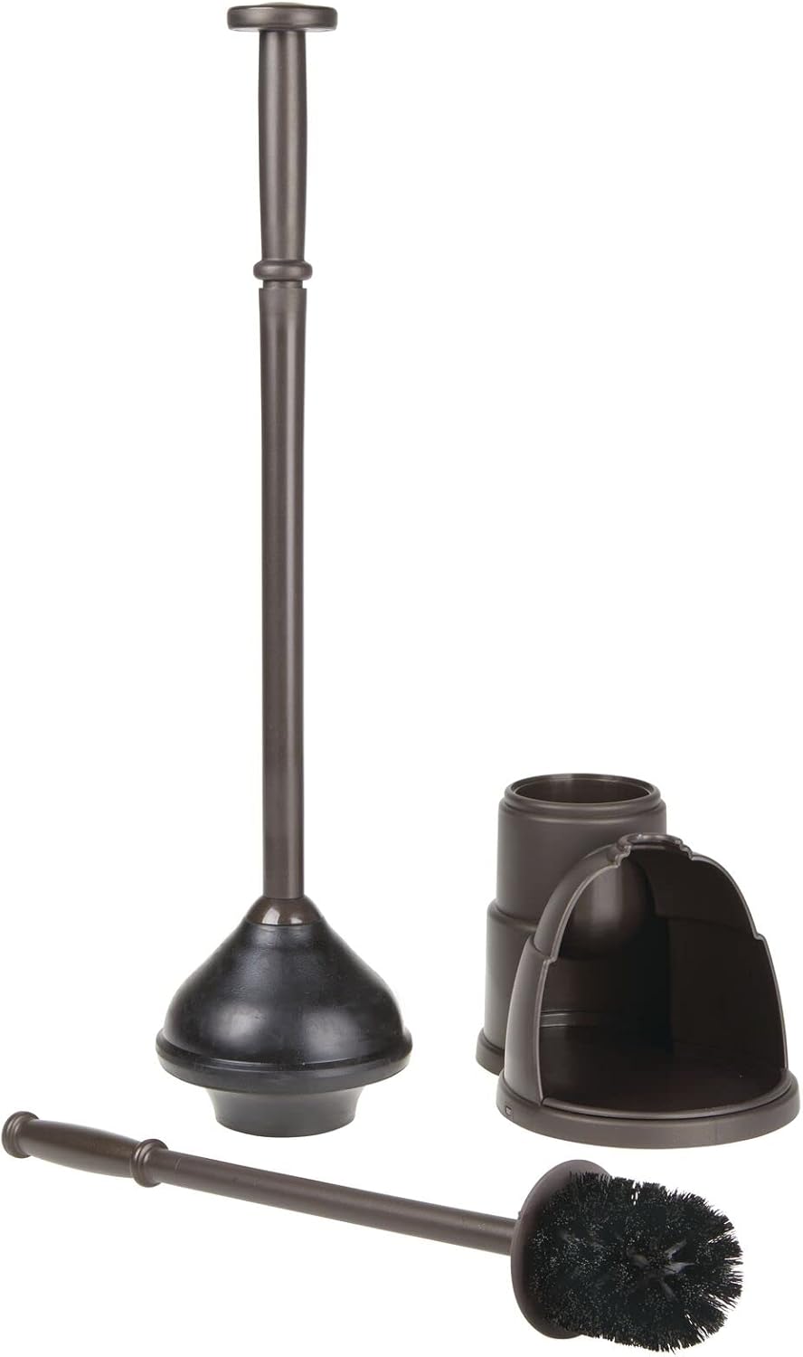 mDesign Plunger and Brush Set for Toilet Bowl - Hidden, Modern Toilet Brush and Plunger Set with Caddy - Brush Cleaner and Plunger Combo with Holder for Bathroom - Hyde Collection - Bronze