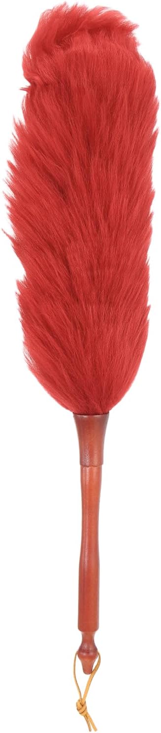 uxcell Wool Duster, 14.2" Natural Feather Cleaner Household Cleaning Duster with Solid Wooden Handle for Cleaning Fans Window Blinds Shelves Furniture, Pink