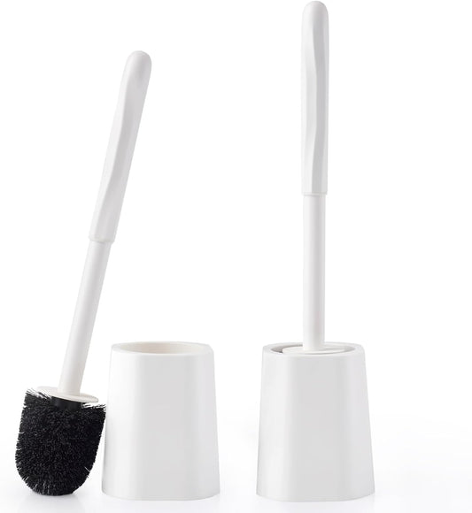2 Pack Toilet Brush for Bathroom, Toilet Brush and Holder Set, Toilet Bowl Brush with Long Handle for Drip-Proof Deep Cleaning with Hidden Scrubber Brush White