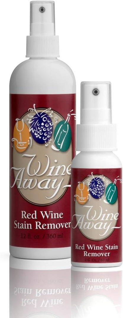 Wine Away Red Wine Stain Remover Spray Bundle, Fabric, Upholstery & Carpet Cleaner Solution, Removes Wine Spots & Laundry Stains, Fast-Acting Spot Treatment, 12oz Home & 2oz Travel Size