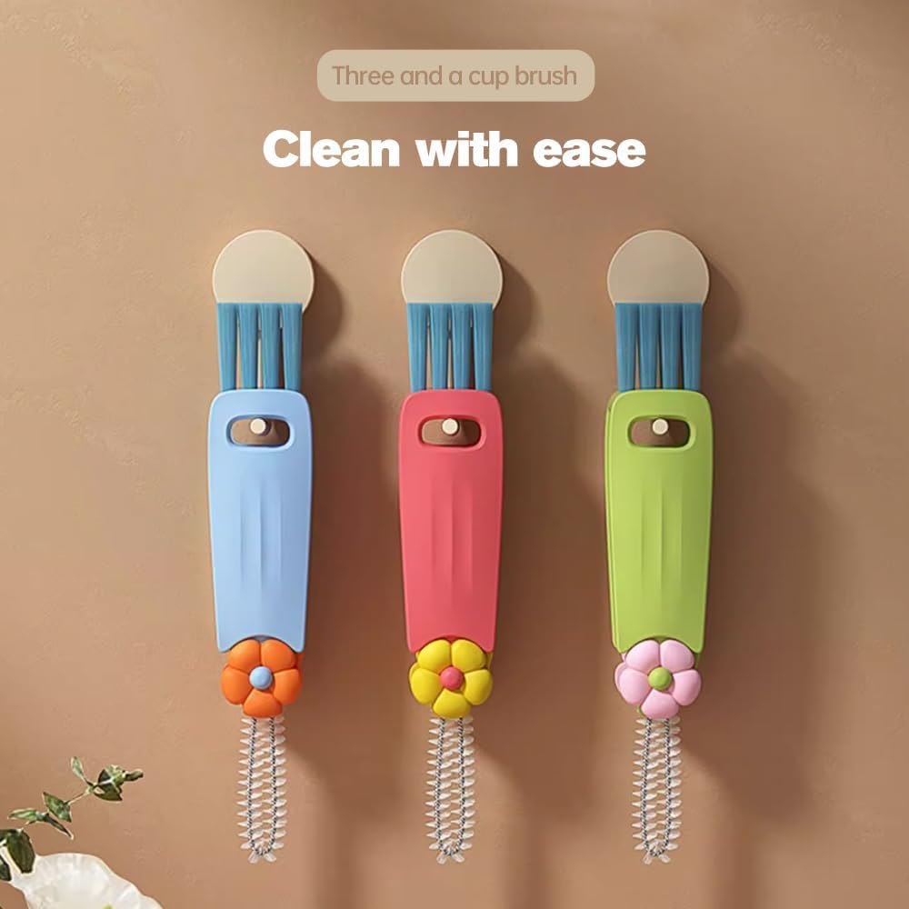3PCS 3 in 1 Cup Lid Cleaning Brush and 2PCS Silicone Straw Cleaner Brush for Bottle, Multifunctional Crevice Portable Cup Lid Cleaning Brushes, Flexible Straws Cleaning Brush Set for Water Bottles