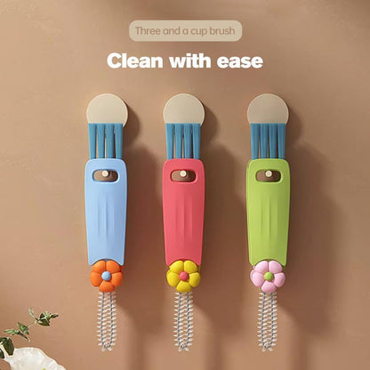 3PCS 3 in 1 Cup Lid Cleaning Brush and 2PCS Silicone Straw Cleaner Brush for Bottle, Multifunctional Crevice Portable Cup Lid Cleaning Brushes, Flexible Straws Cleaning Brush Set for Water Bottles