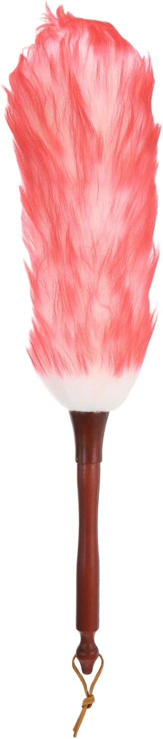 uxcell Wool Duster, 14.2" Natural Feather Cleaner Household Cleaning Duster with Solid Wooden Handle for Cleaning Fans Window Blinds Shelves Furniture, Pink