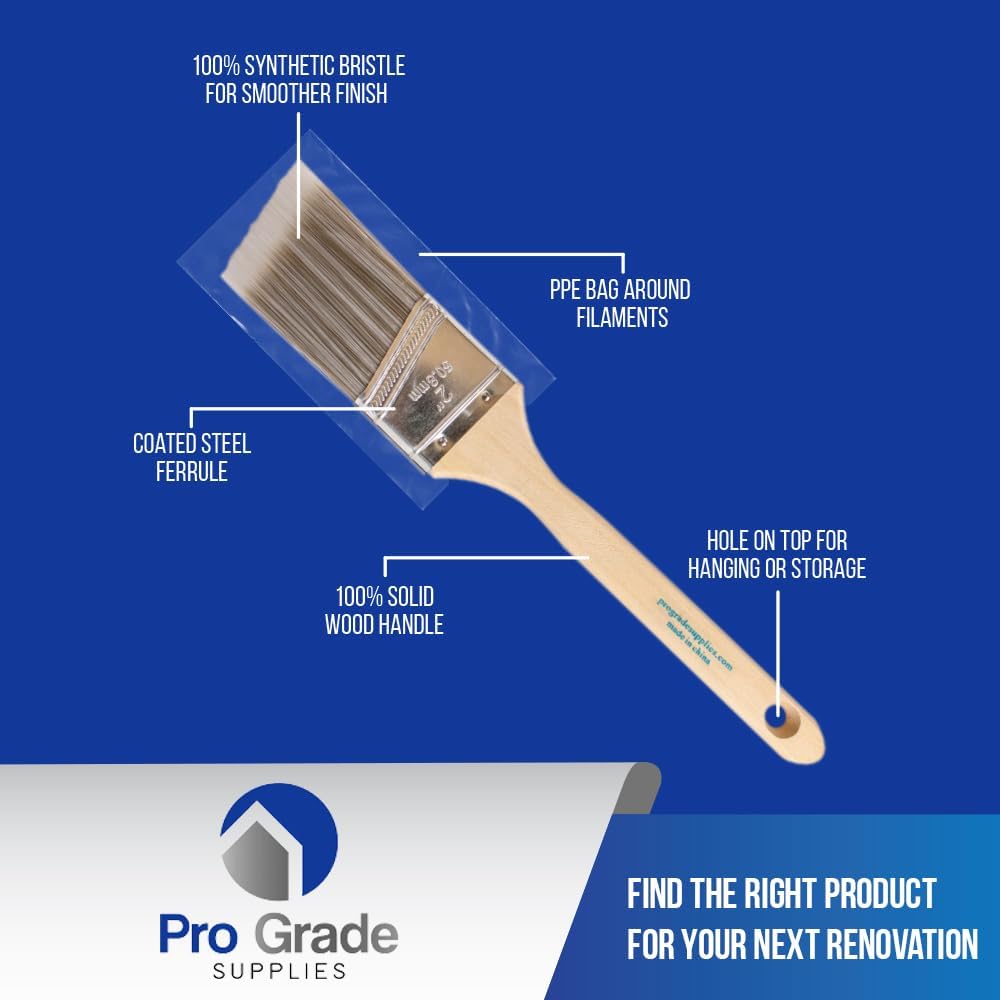 Pro Grade 2 Inch Angled Paint Brush (3 Pack) – Professional Angle Sash Brushes for Cutting in Trim, Walls, Cabinets & Detail Work – Works with Latex & Oil-Based Paint