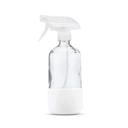 Clear Glass Spray Bottle with Silicone Sleeve for Cleaning Solutions, Essential Oils, Plants, Vinegar - 16 oz, Refillable, Food Safe (2-PACK: Rich Black & Ocean Turquoise)
